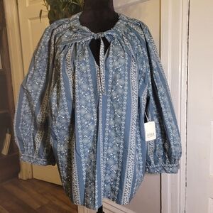 a.n.a Blue Floral Patterned Blouse